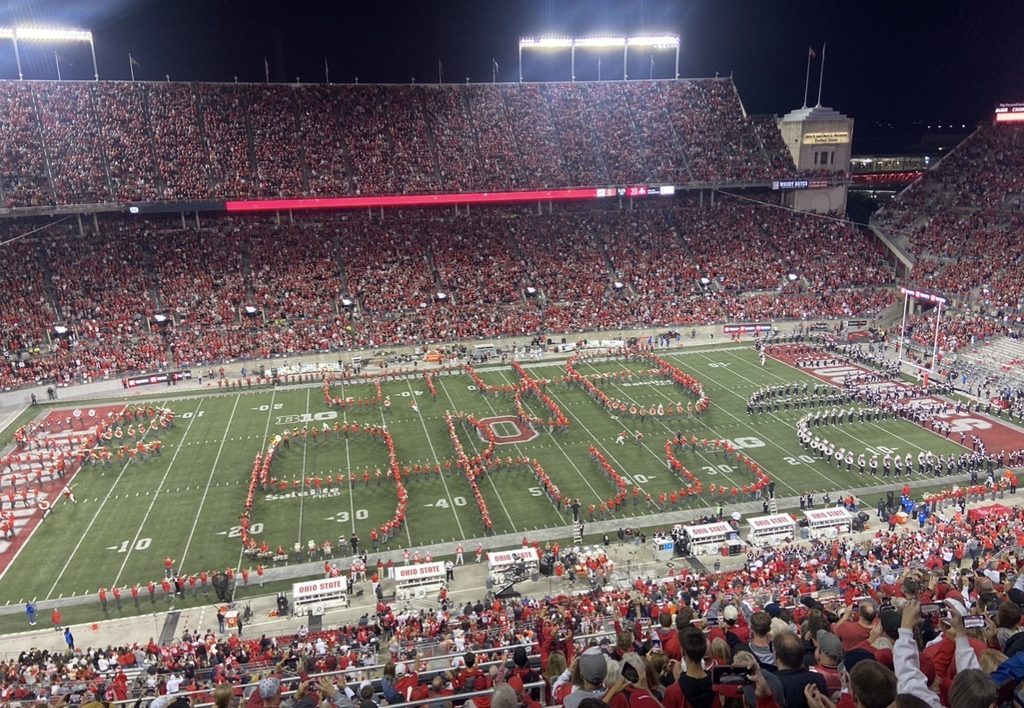 The Ohio State University Marching Band performing Script Ohio at Ohio Stadium